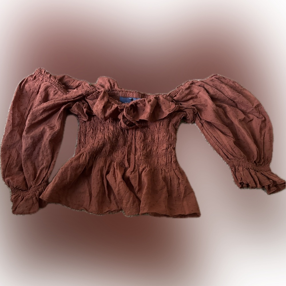 Elegant Off-Shoulder Ruffle Blouse - Rust